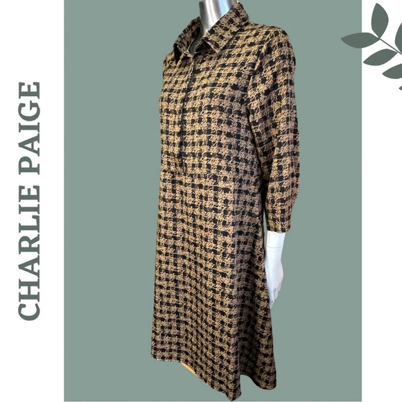 Charlie Paige Tunic Style Fall Dress Print 3-4 Sleeve Black Brown Size Small - Picture 4 of 10